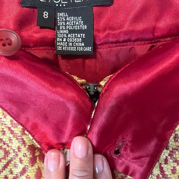 Etcetera Designer Burnout Mini Skirt  Tapestry Y2K Zipper Red Gold SZ 8  EUC - Picture 6 of 10